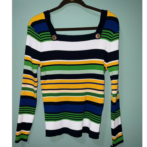 Tommy Hilfiger Women's Cotton Ribbed Sweater Color: Deep Maize Multi SIZE: XL - Picture 2 of 8